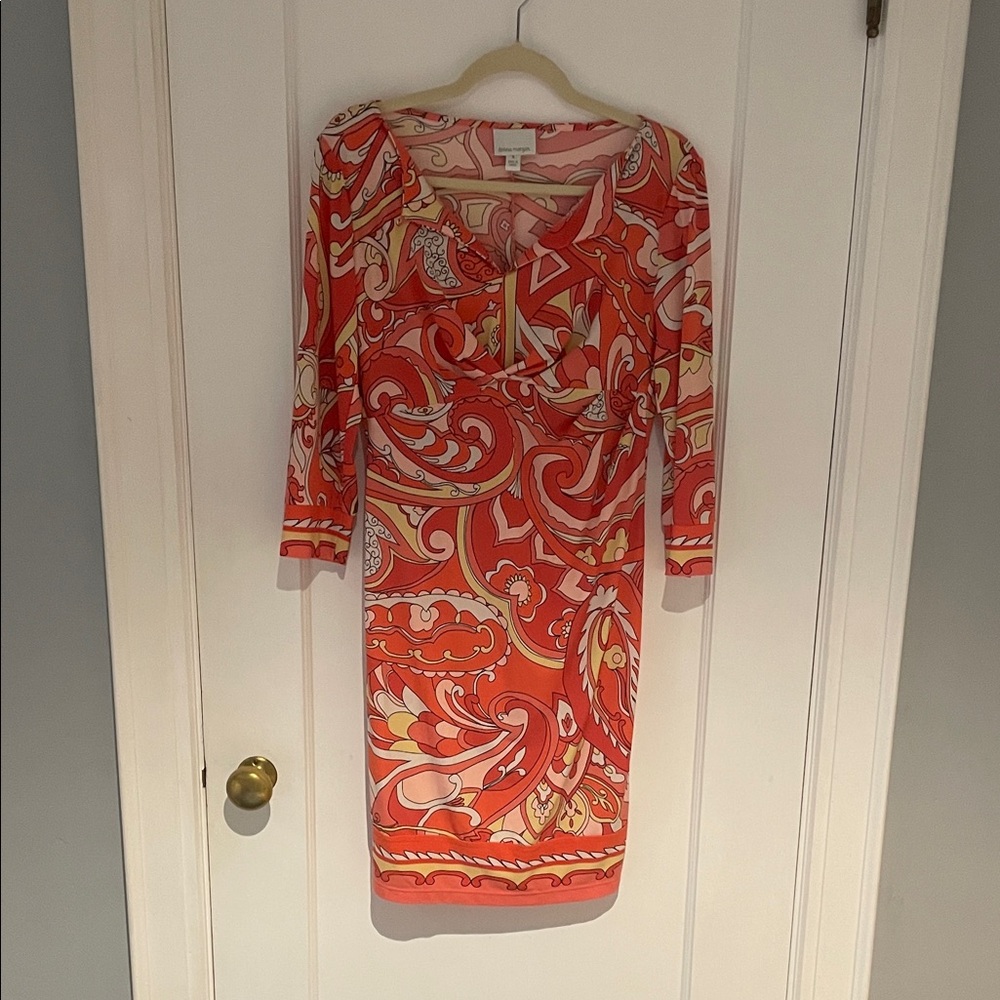 Donna Morgan Red and Pink Long Sleeve Dress